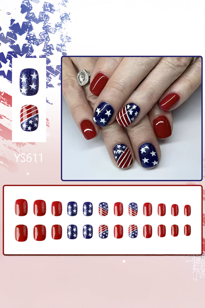 24 Stück kurze, quadratische Nagelaufkleber mit amerikanischer Flagge