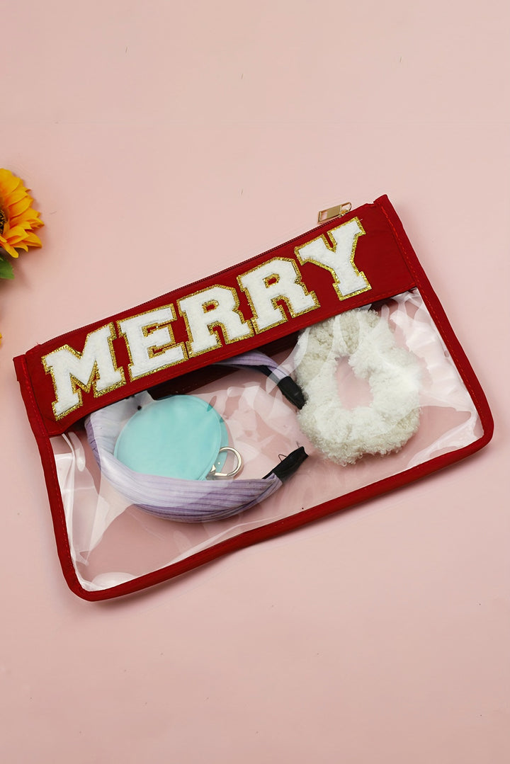 Trousse de maquillage transparente à bordure contrastée rouge MERRY