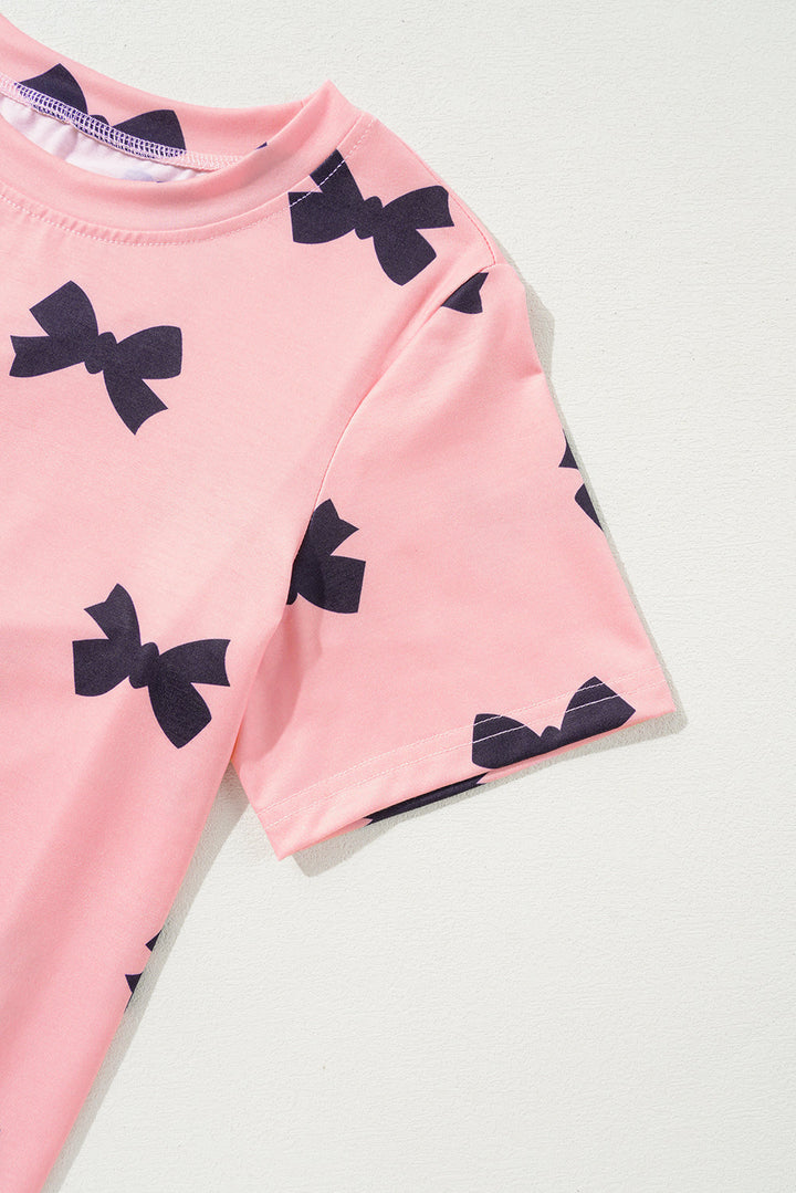 bow printed short 2pcs lounge set