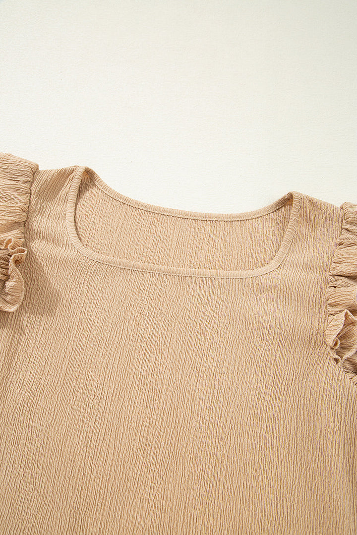 Ruffled Tiered Sleeve Square Neck Textured Top