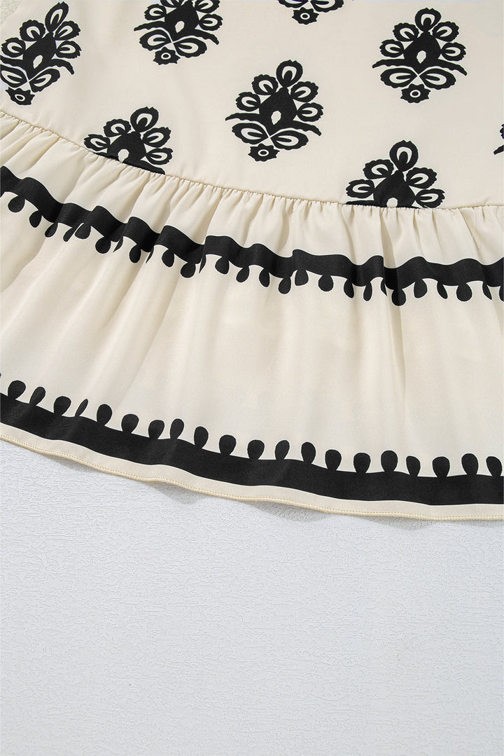 Geometric Printed Sleeveless Hollowed Bowknot Back Mini Dress