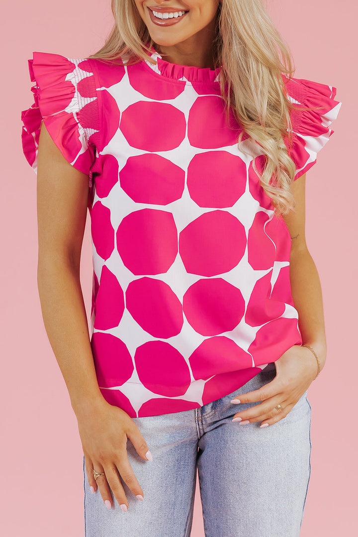 Bubblegum Pattern Frilled Collar Flutter Sleeve Top
