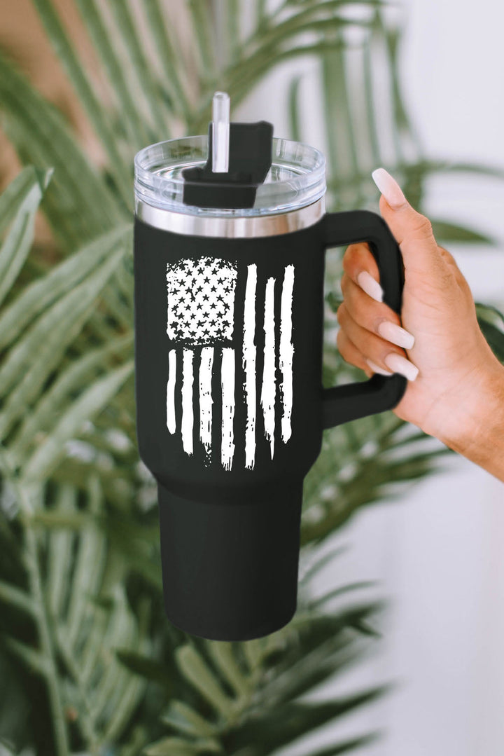 Tragbarer Becher aus Edelstahl mit Henkel, Aufdruck der amerikanischen Flagge, 40 oz