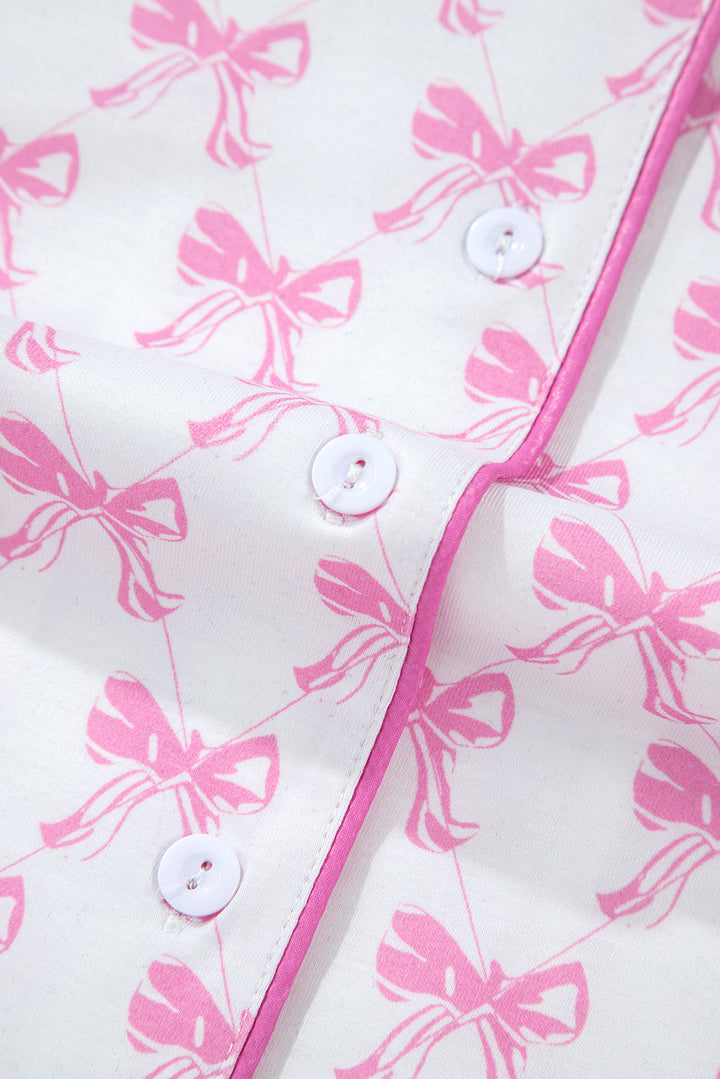 bowknot printed short sleeve and ruffled shorts pajama set