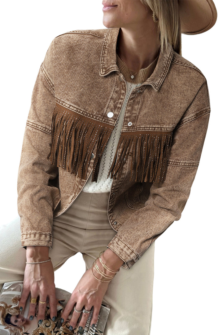 Rhinestone Fringed Cowgirl Fashion Denim Jacket
