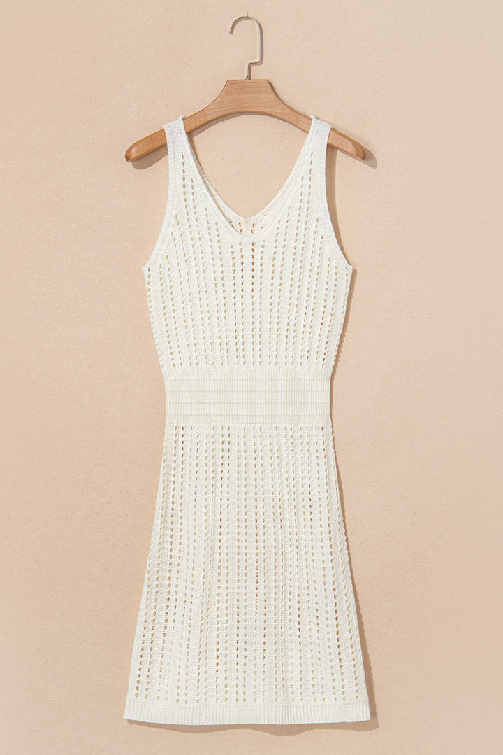 eyelet crochet sleeveless v neck beach dress