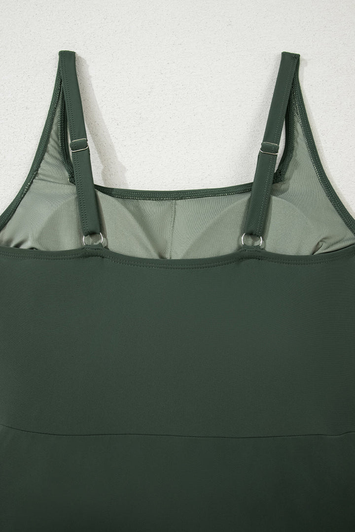 side tied waist square neck adjustable straps a line one piece swim dress