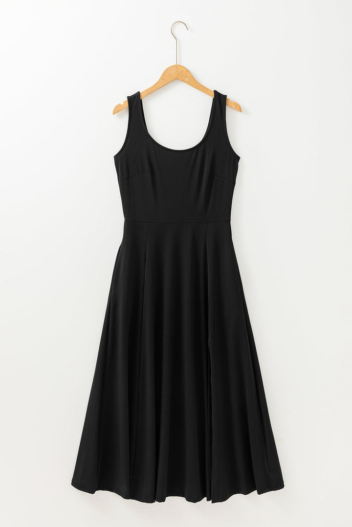 Sleeveless Scoop Neck Flared Split Midi Dress