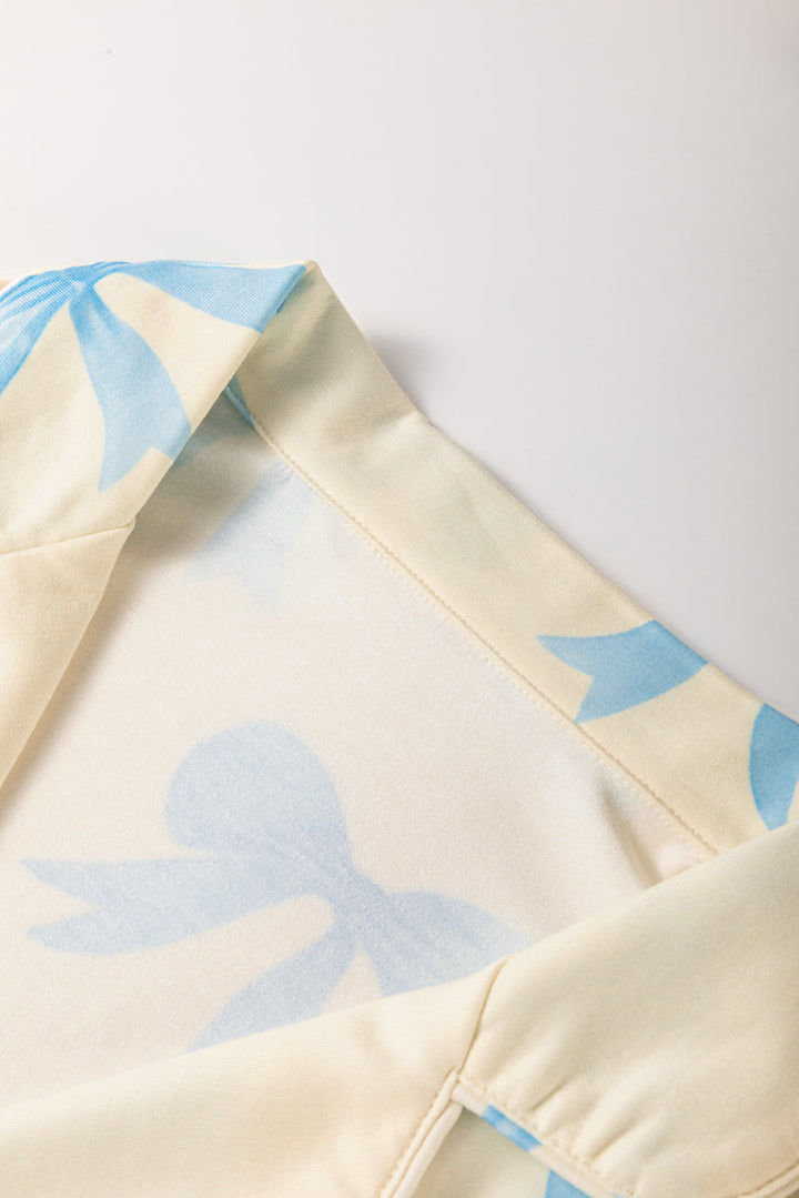 bow printed short sleeve shirt shorts pajama set