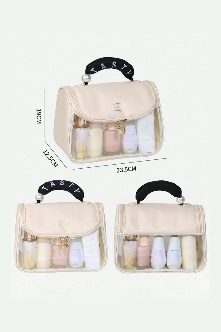 Trousse de maquillage transparente avec poignée imprimée TASTY et poche intérieure