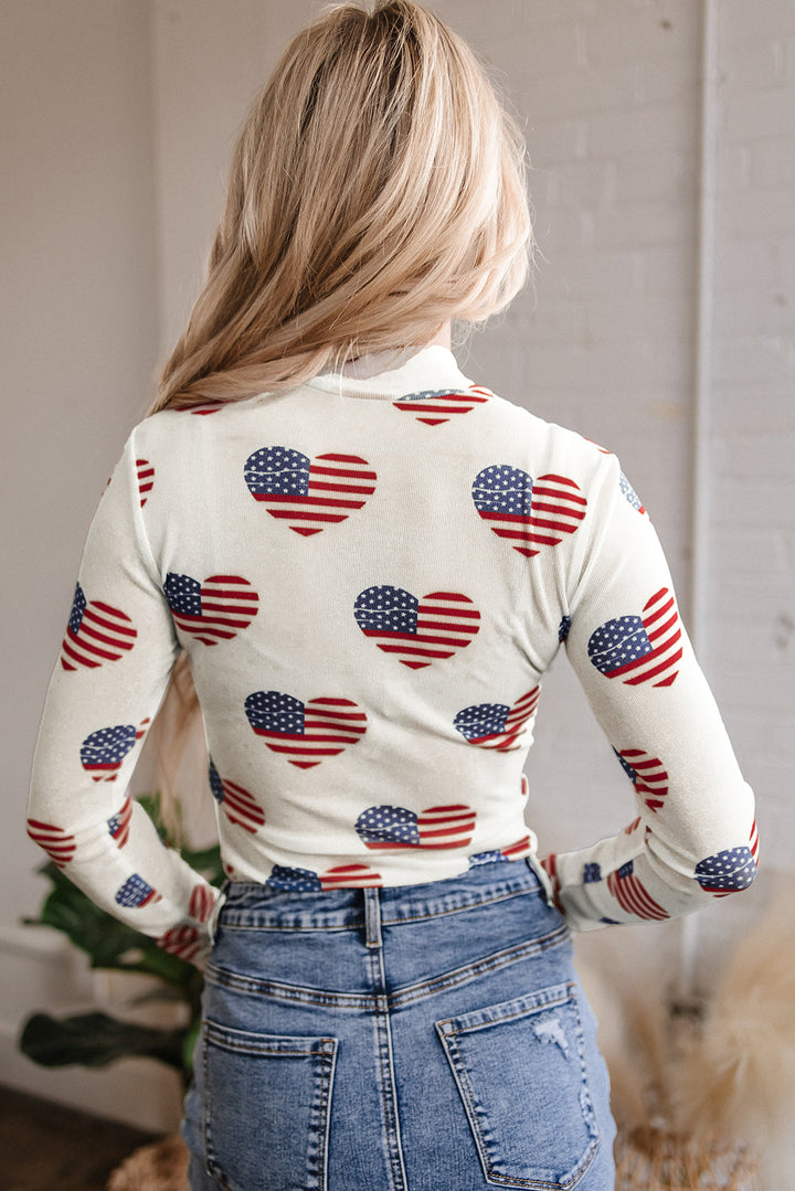 Americana Glitter Mesh Long Sleeve Bodysuit