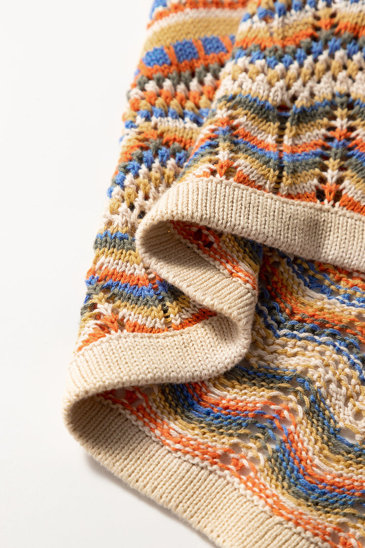 Eyelet Crochet Round Neck Sweater Vest