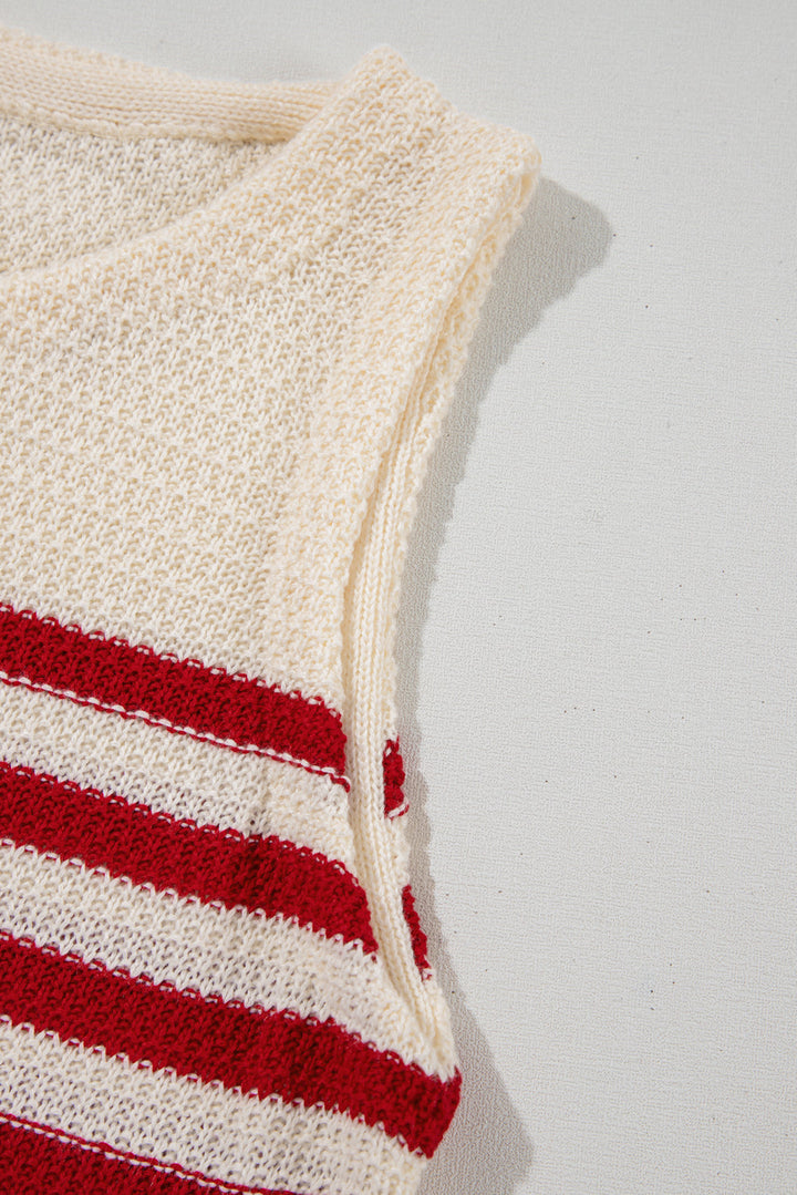Textured Knit Ribbed Hem Sweater Tank Top