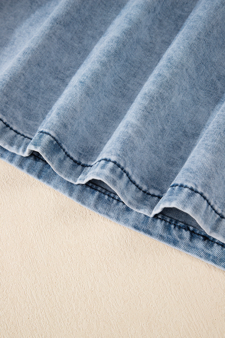 mineral wash denim frayed u neck sleeveless top