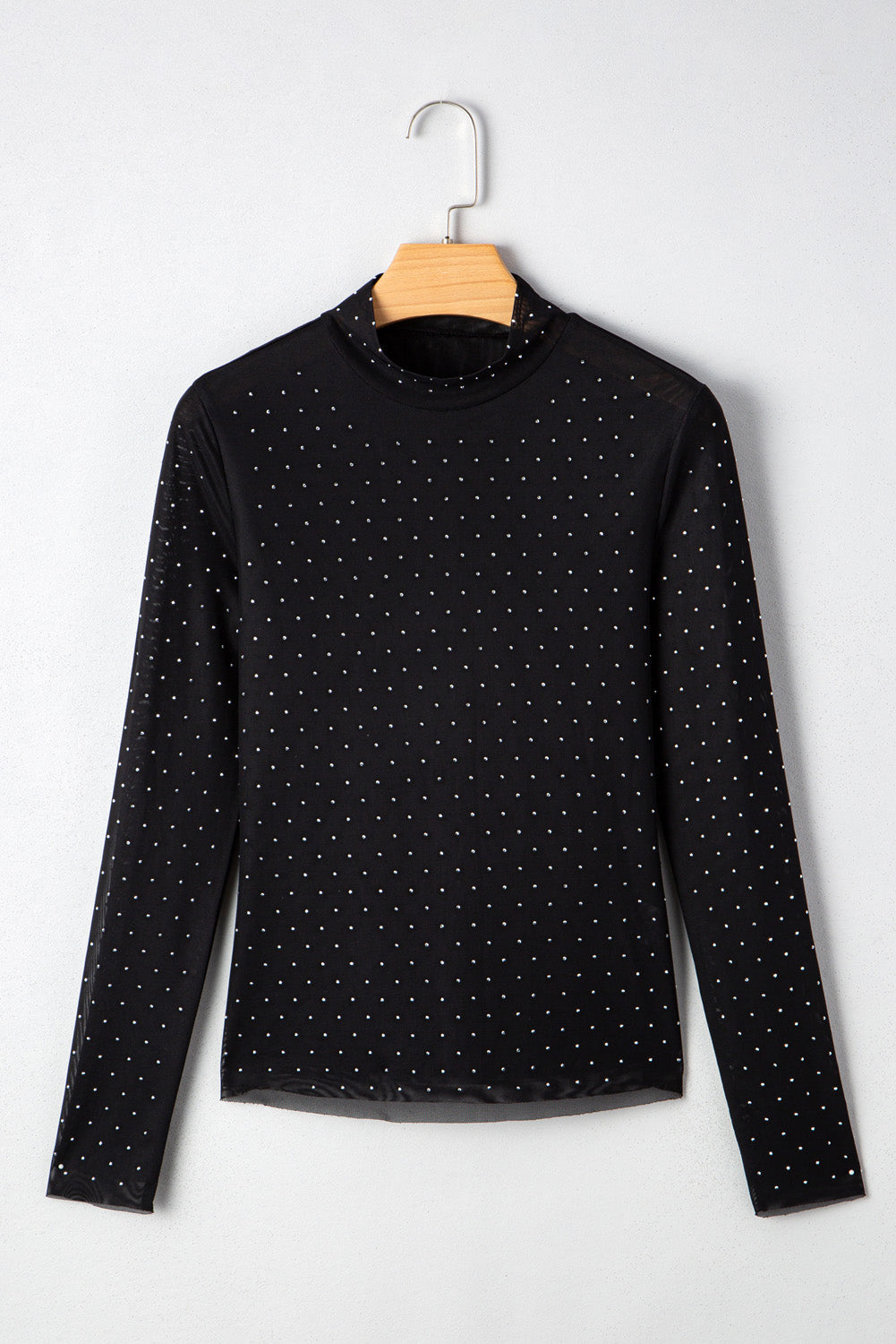 Langärmliges Mesh-Oberteil mit Strassverzierung