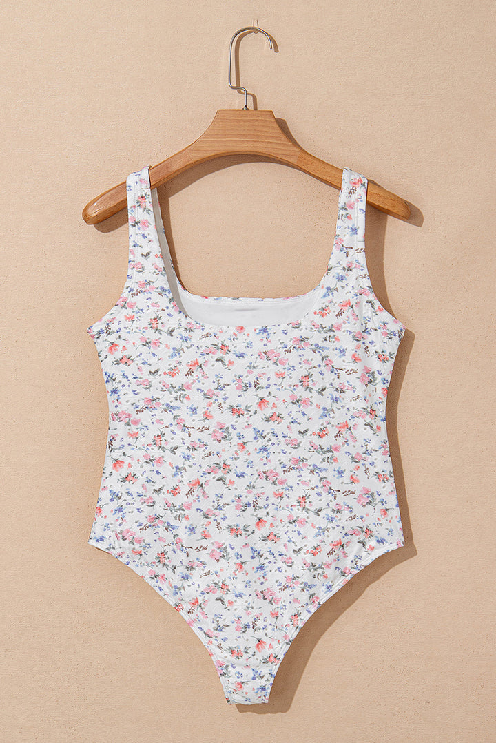 Floral Textured Square Neck Sleeveless Bodysuit
