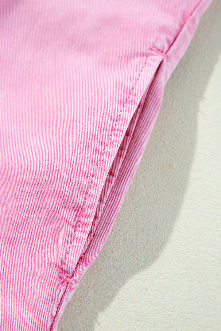 Short Sleeve Double Chest Pocket Denim Shirt Dress