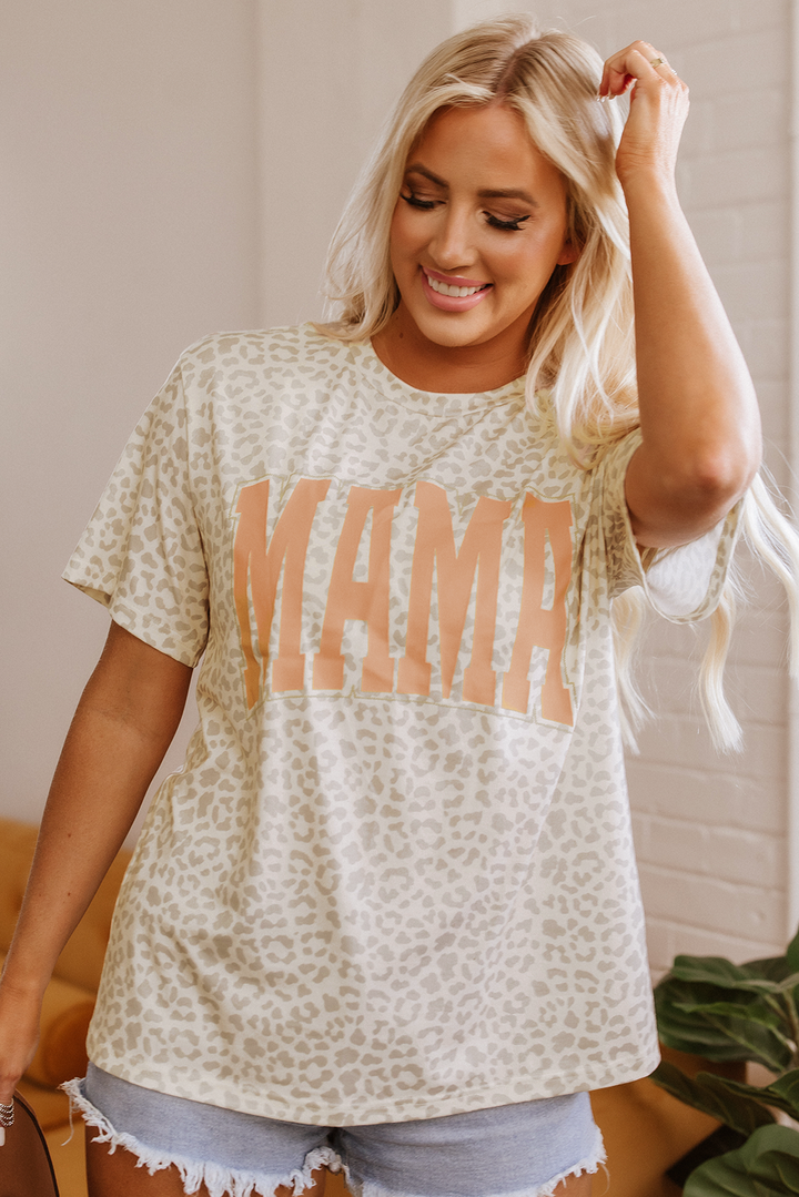mama letter graphic leopard loose tee