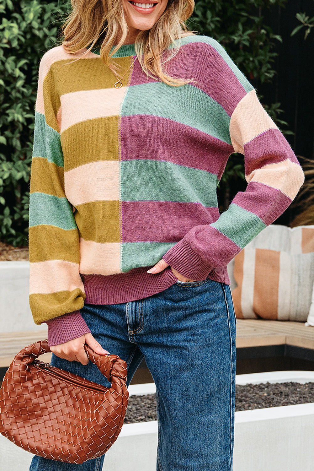 Drop Shoulder Ribbed Edge Casual Sweater