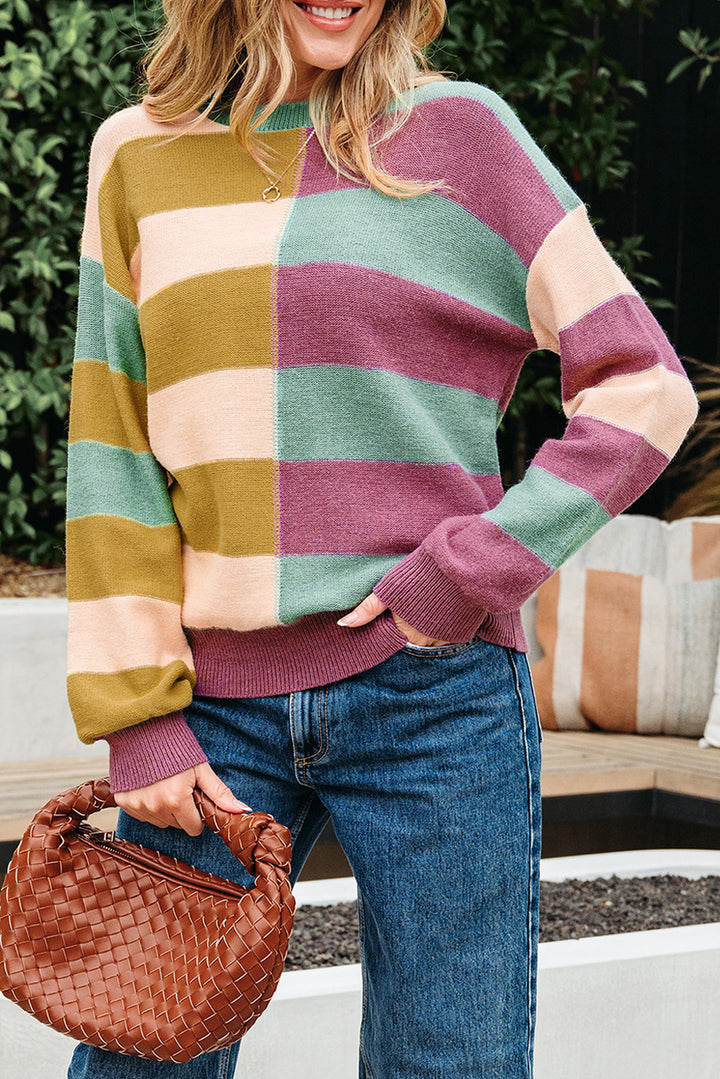 Drop Shoulder Ribbed Edge Casual Sweater