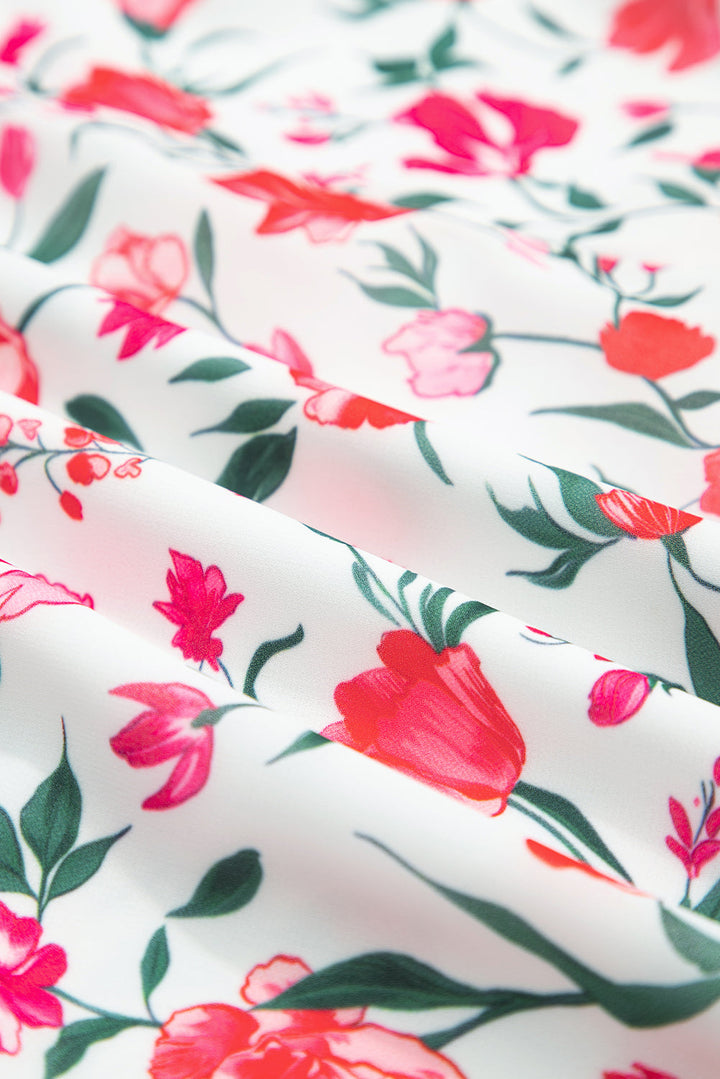 floral puff sleeve square neck empire waist tiered maxi dress