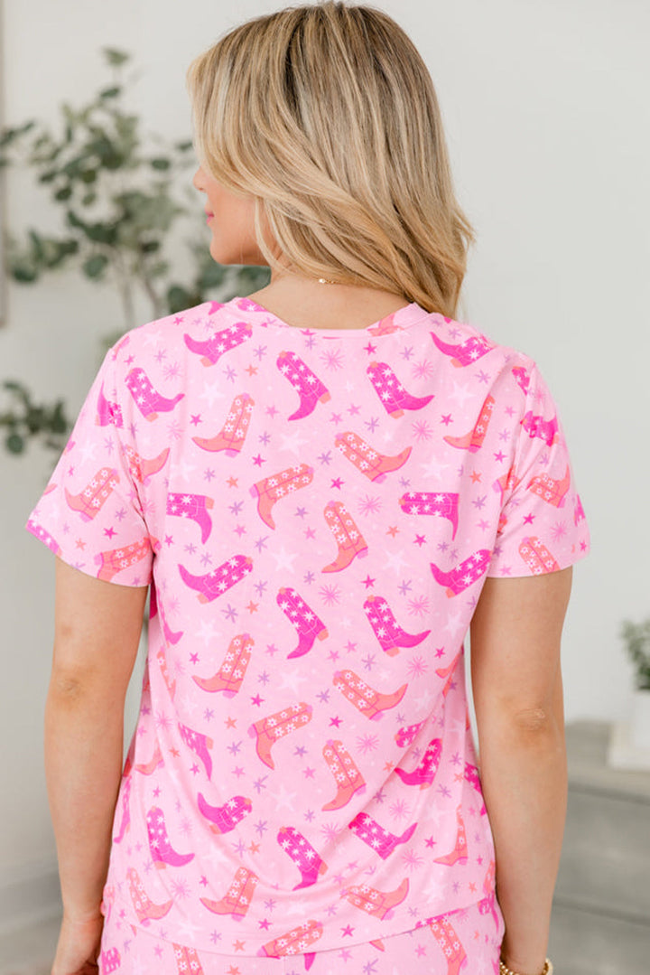 western boots printed short 2pcs lounge set