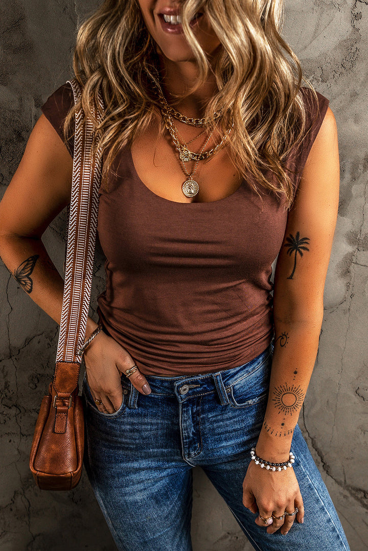 solid color u neck slim fit tank top