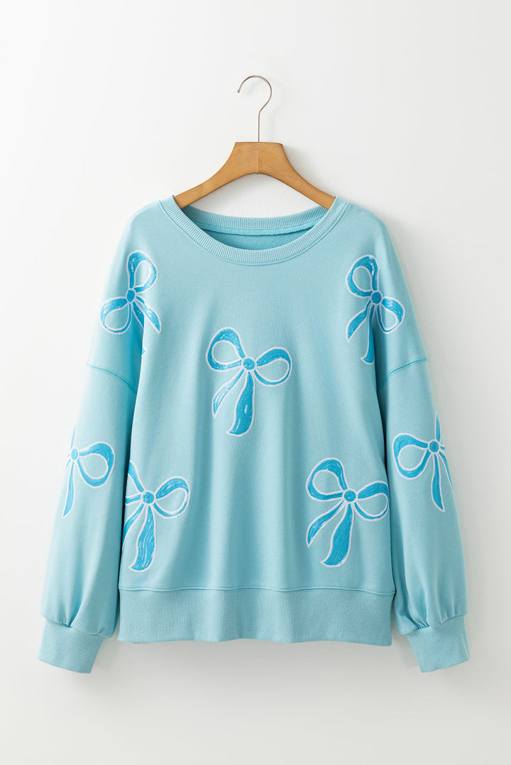 Sequined Bowknot Drop Shoulder Oversized Sweatshirt