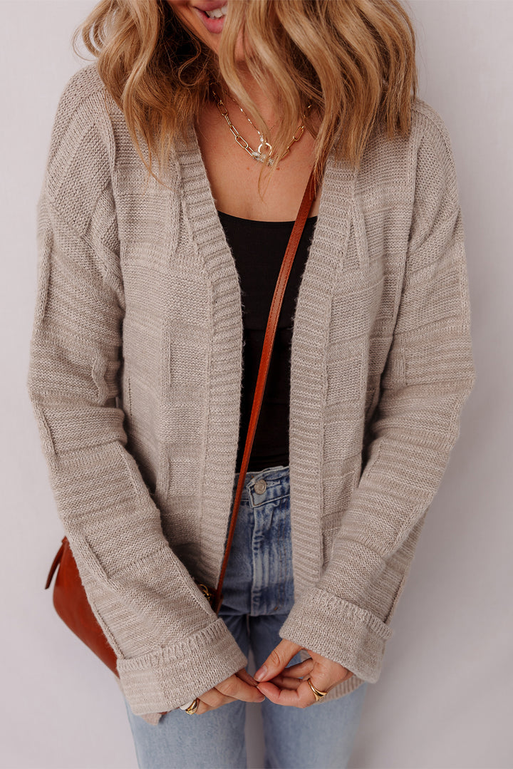 Textured Knit Open Front Chic Cardigan with Pockets