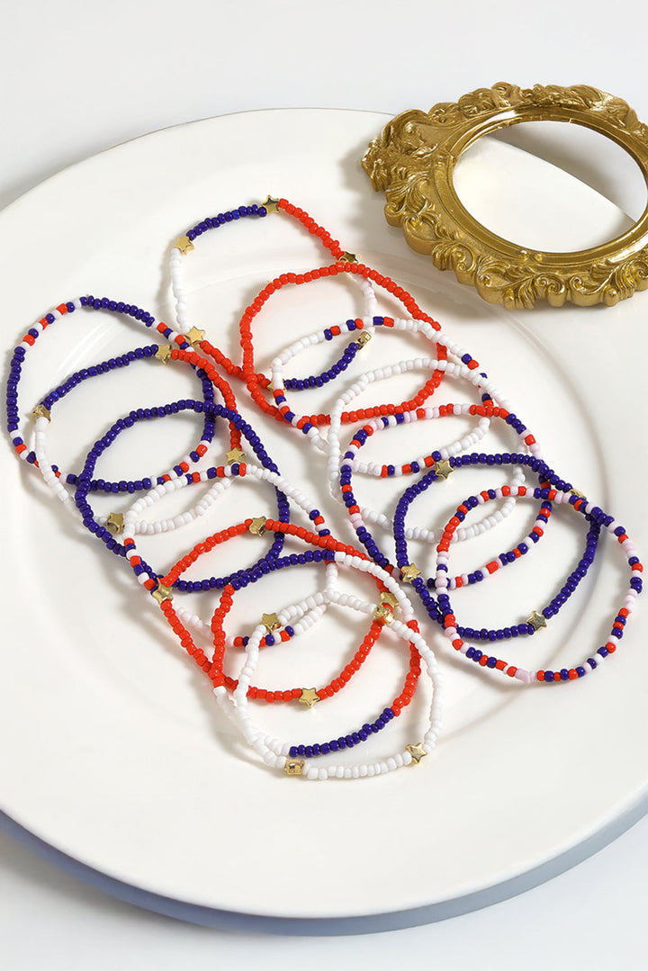 Mehrlagiges Armband-Set mit Perlen und Stern mit amerikanischer Flagge