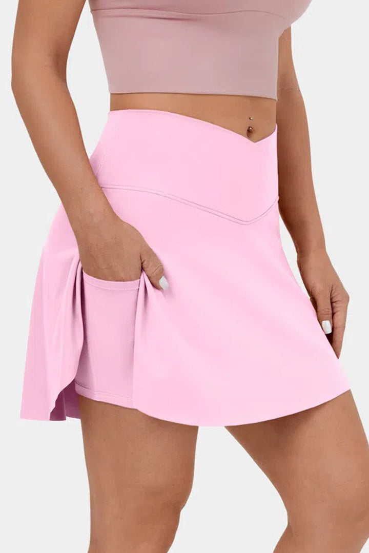 solid pocketed crossover high waist swim skort 3