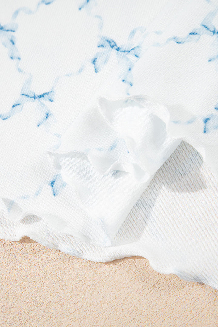 bow knot geometric print lettuce trim two piece lounge set