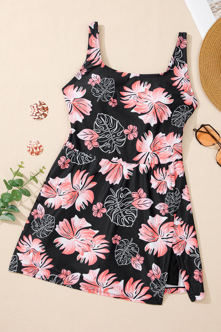floral print twisted hollowed back swim dress