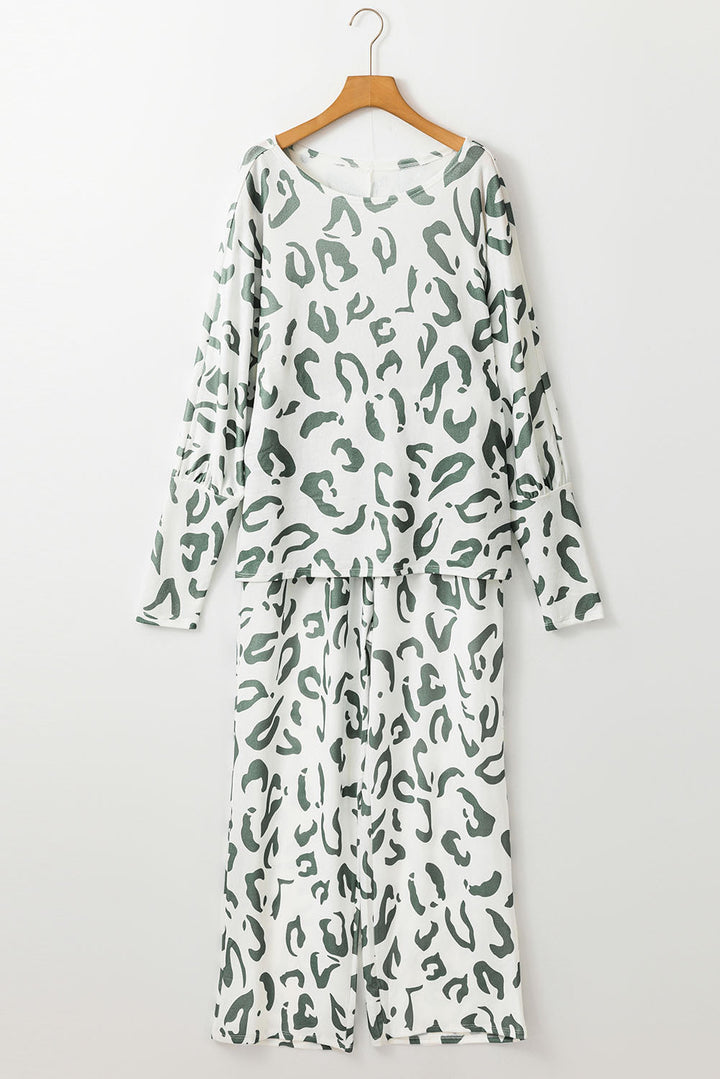 leopard animal print long sleeve and pants loungewear set