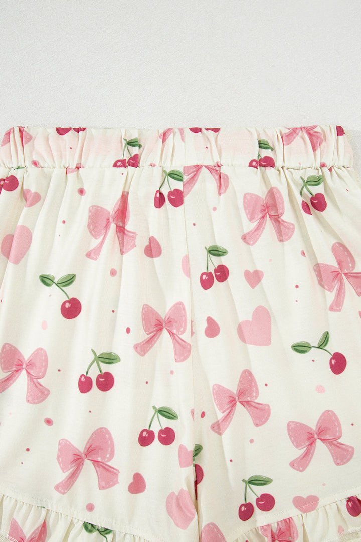 bow fruit print contrast pipping short pajamas set