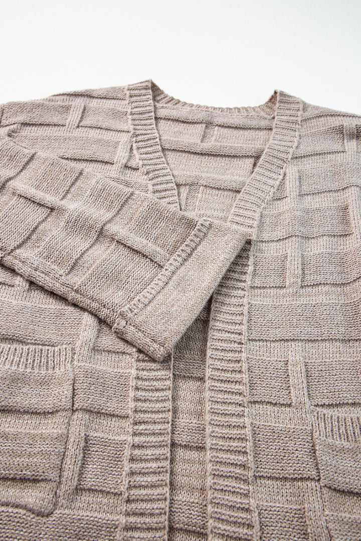 Textured Knit Open Front Chic Cardigan with Pockets