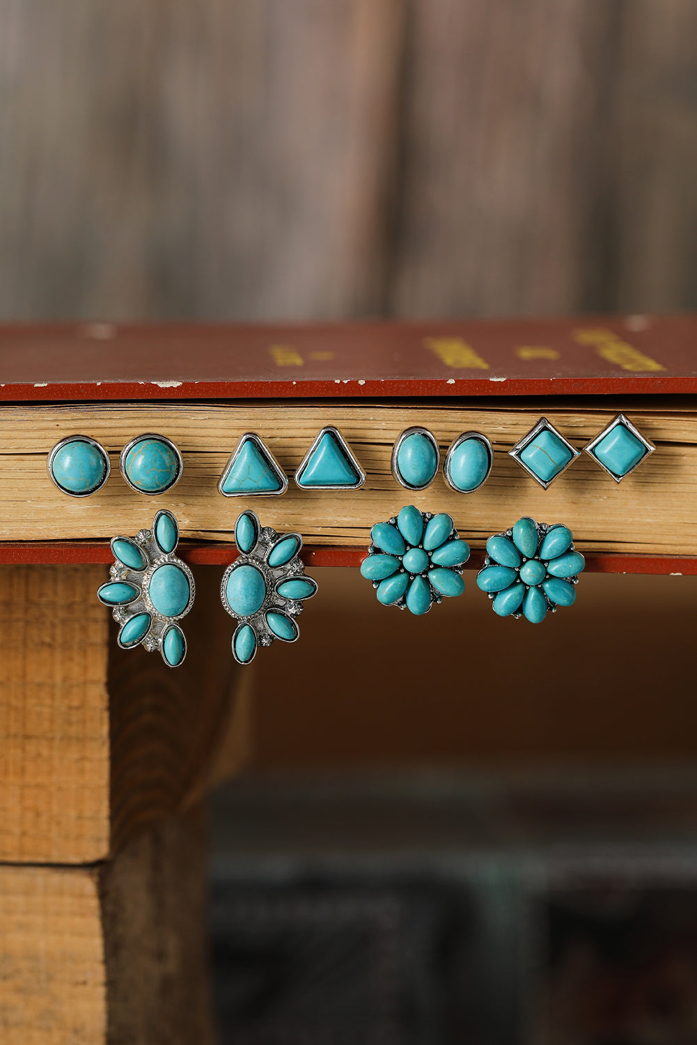6 Pair Turquoise Boho Vintage Earrings Set