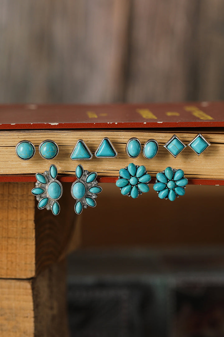 6 Pair Turquoise Boho Vintage Earrings Set