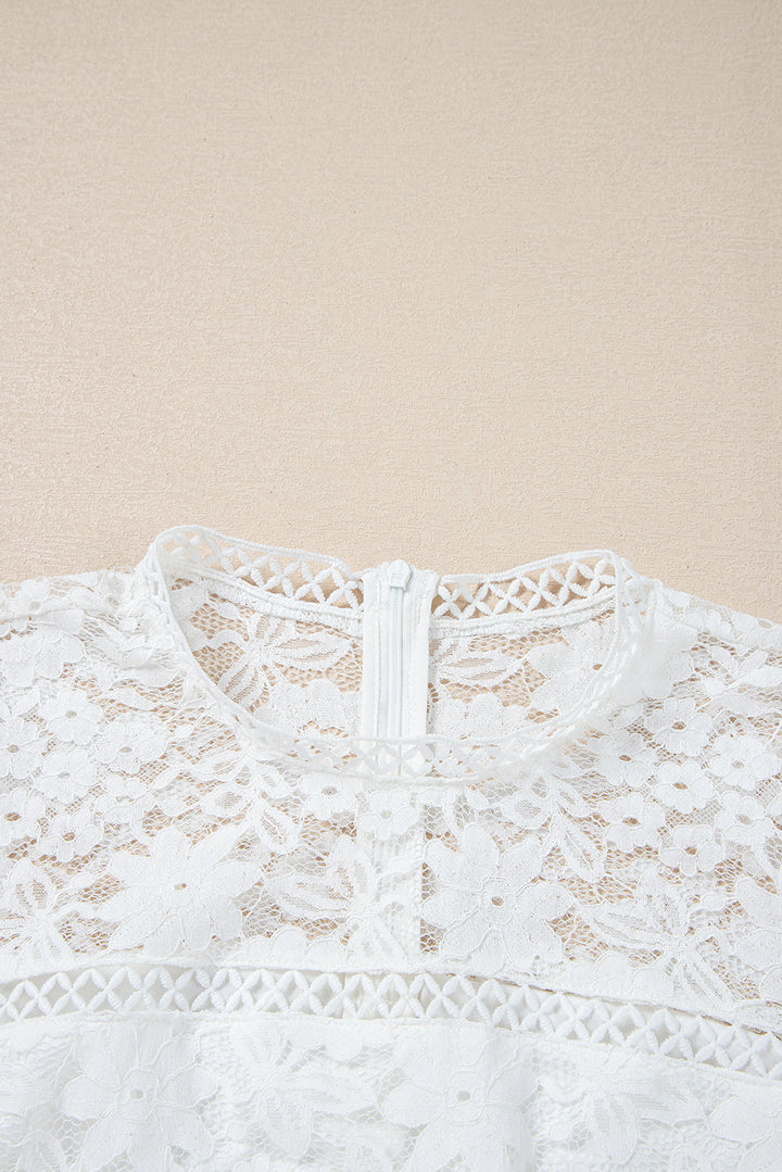 Short Sleeve Scalloped Floral Lace Peplum Blouse
