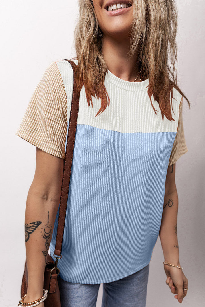 rib textured colorblock t shirt