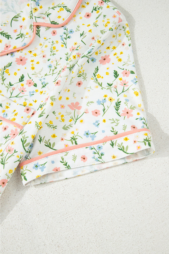floral print contrast pipping short pajamas set 1