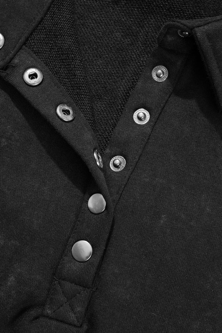 Washed Snap Buttons Lantern Sleeve Pullover Sweatshirt