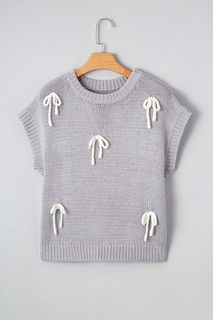Bowknot Applique Cap Sleeve Sweater