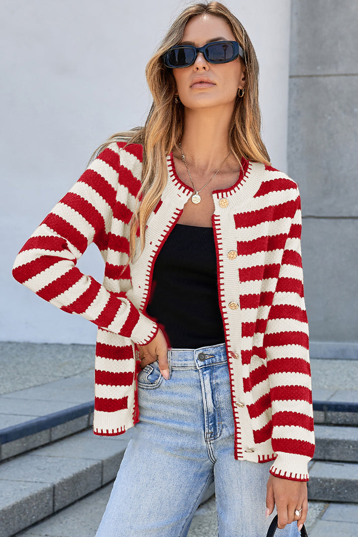 Chic Golden Button Cardigan Sweater