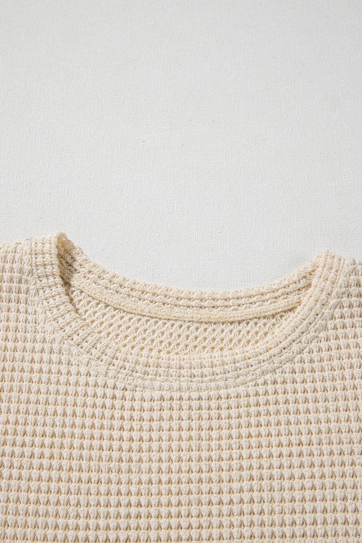 waffle floral patchwork short flounce sleeve peplum blouse