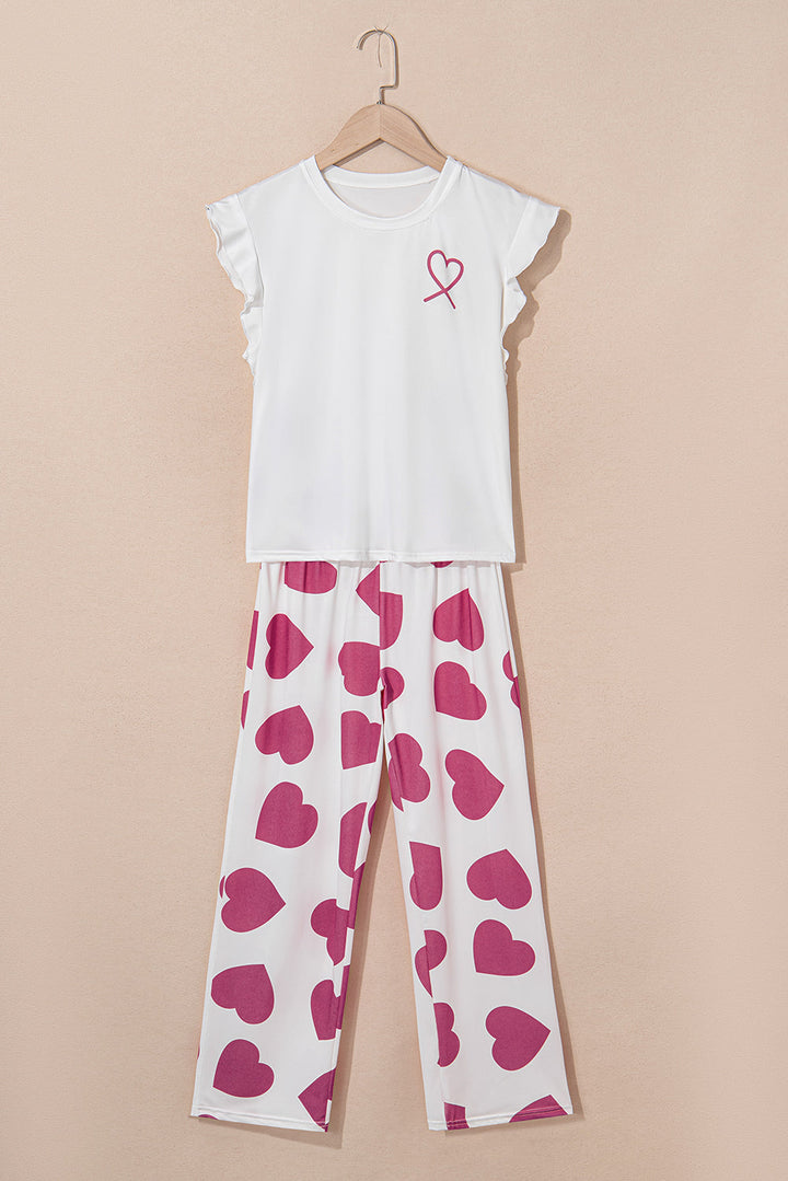 ruffled tank top and heart print pants lounge set