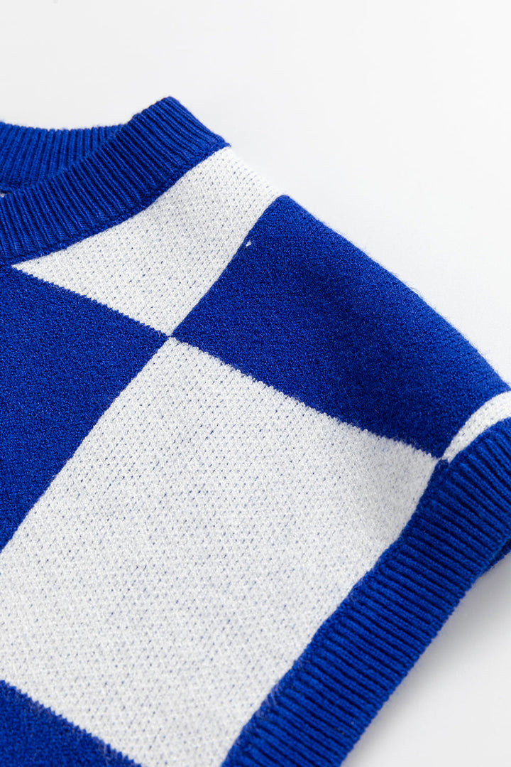 Cherckerboard Round Neck Sweater Vest