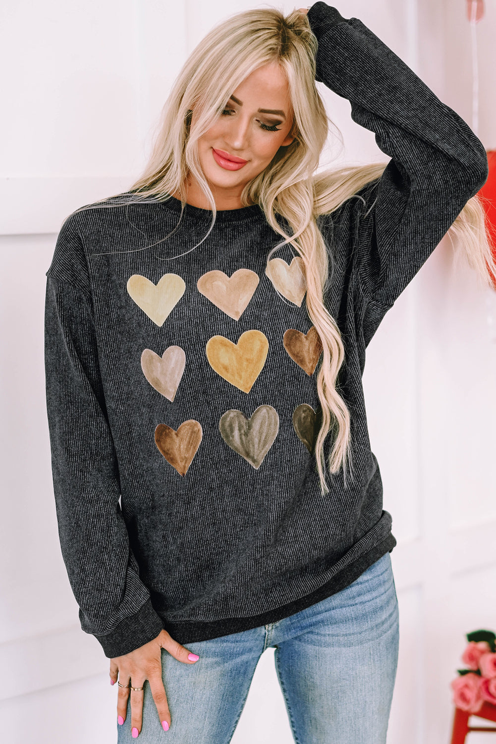 Valentine Heart Graphic Corded Sweatshirt