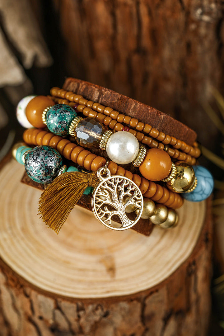 5-teiliges Boho-Armbandset mit türkisfarbenen Perlen