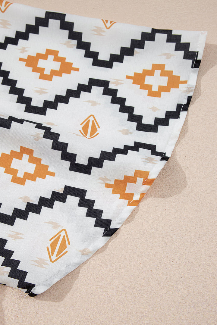 Western Aztec Print Pleated Square Neck Loose Mini Dress